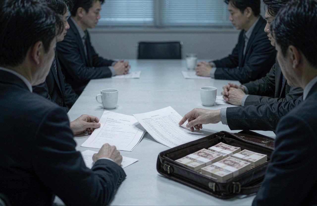 会议桌旁查看文件的场景