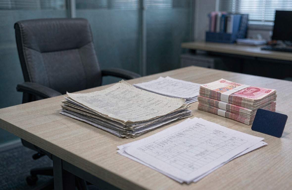 桌上的账册与一沓现金